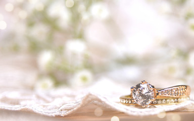Wedding ring on the vintage lace