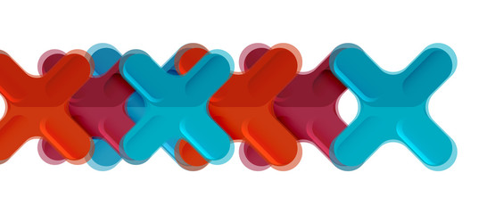 Glossy multicolored plastic style cross composition, x shape design, techno geometric modern abstract background. Trendy abstract layout template