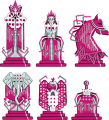 Chess colorful figures pieces tournament game vector illustration