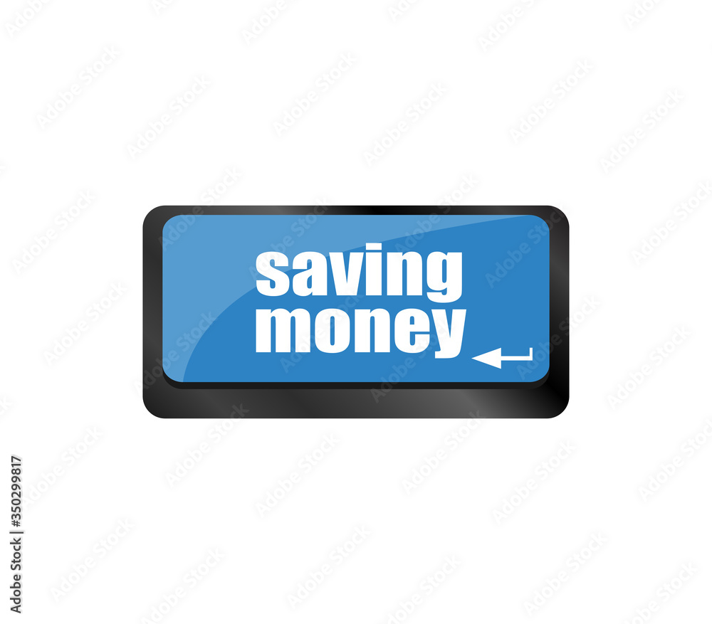 Poster saving money for investment with a button on computer keyboard