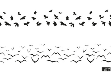 Seamless pattern of black silhouette of flying birds.