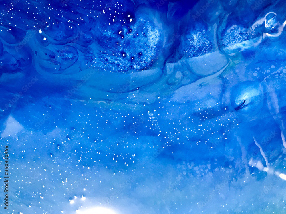 Aufkleber beautiful blue texture with stains and overflow of acrylic resin decorated with bubbles. the backgro