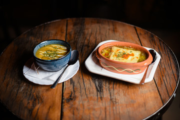 Vegetable soup and chicken broth