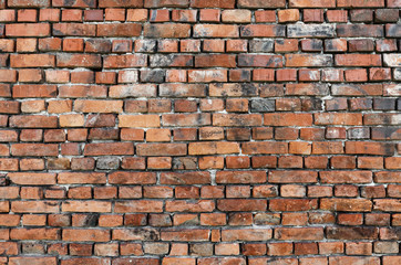 Red brick wall texture. Empty old and grunge brickwork pattern for interior design and decoration. Vintage background or wallpaper.