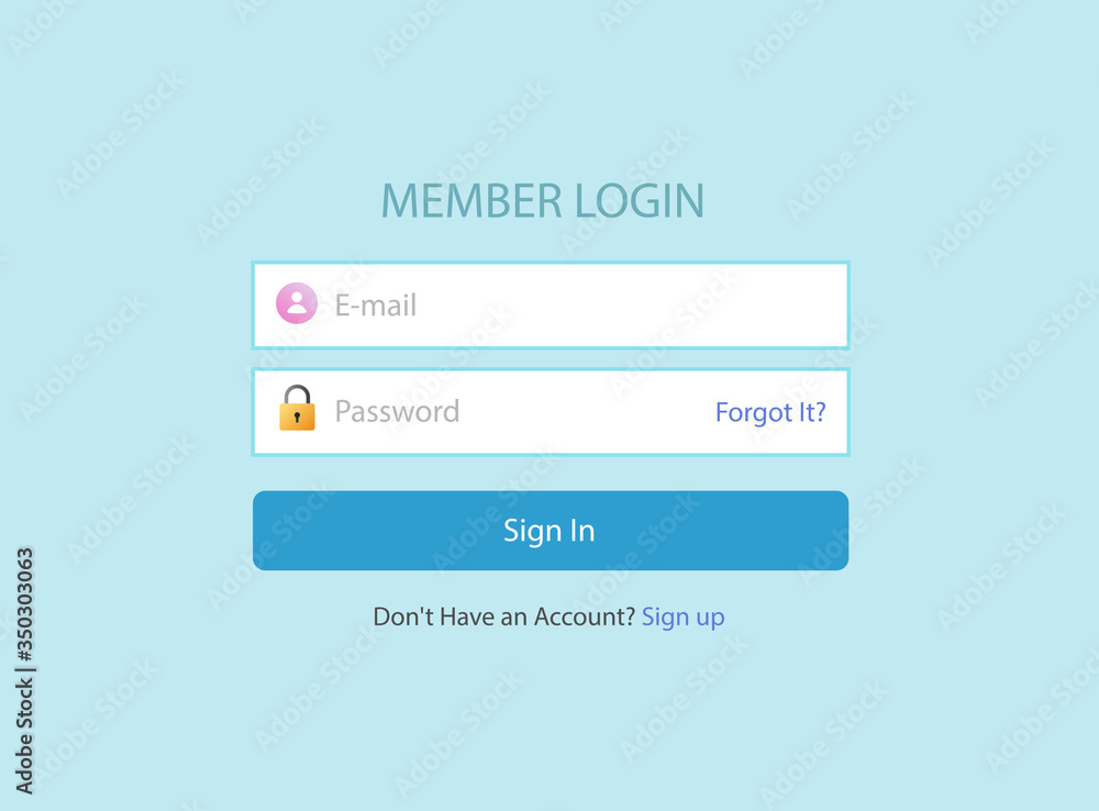 Aufkleber login or sign in screen form box ui web template with username and password fields on blue backgroun