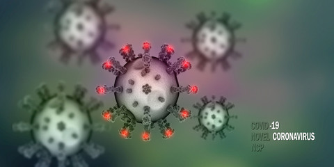 Fototapeta na wymiar 3d render Corona virus disease COVID-19. Microscopic view of a infectious virus 