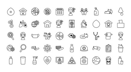 virus icon set, line style