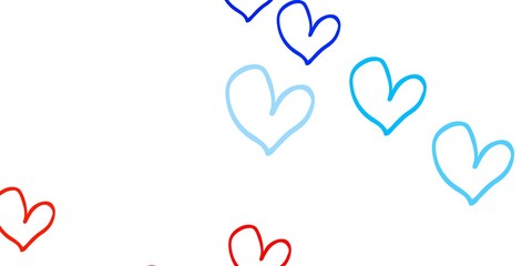 Light Blue, Red vector template with doodle hearts.