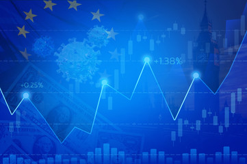 Stock market quotes on display.Brexit blue european union EU.