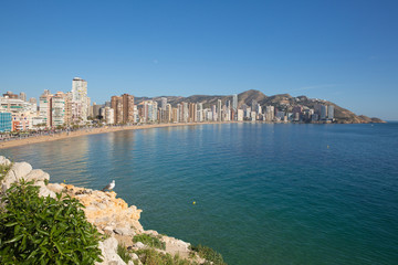 Fototapeta na wymiar Benidorm Spain Costa Blanca with beautiful view of Levante beach from the old town viewpoint