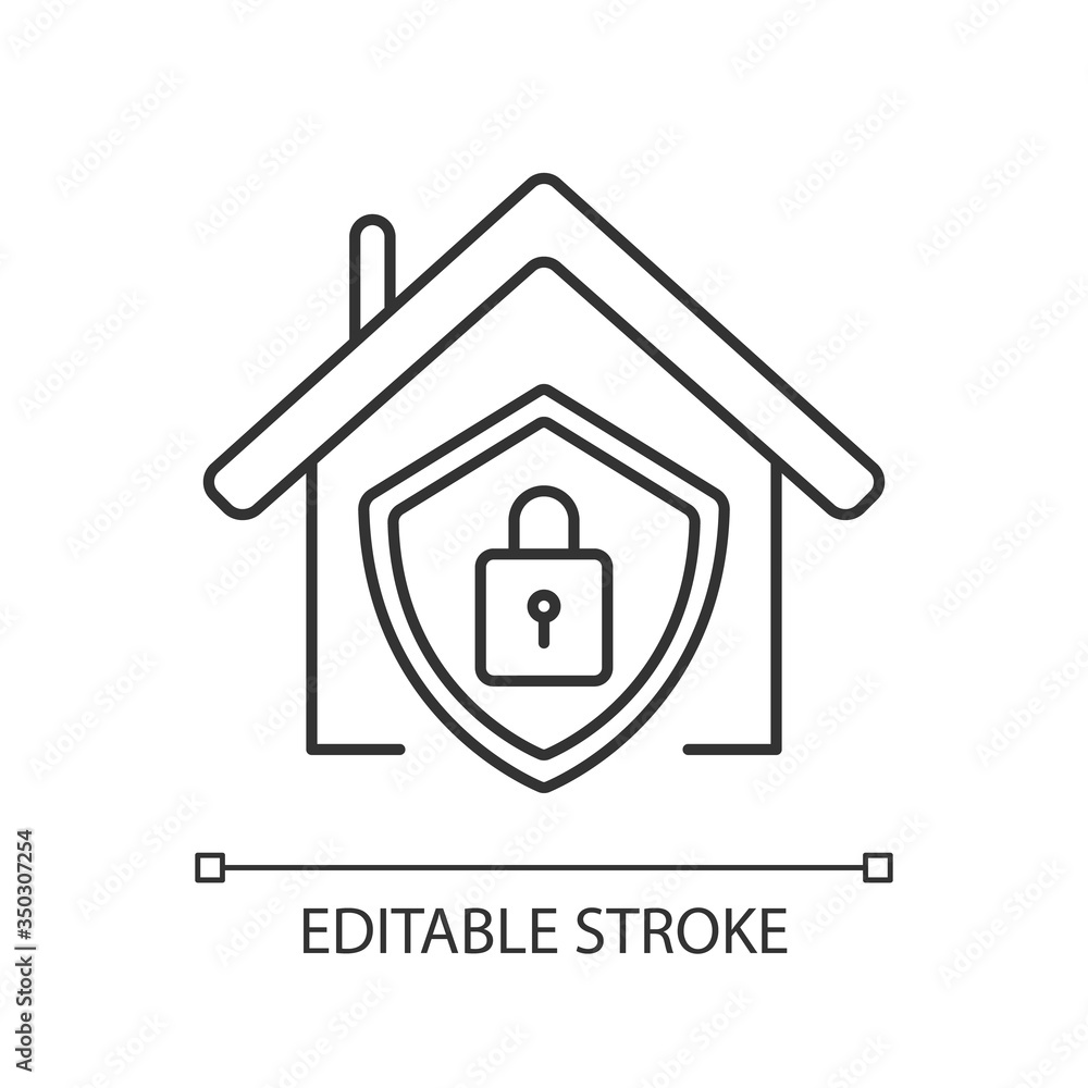 Poster smart home security system pixel perfect linear icon. modern house alarm. electronic lock. thin line