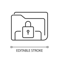 Documents security pixel perfect linear icon. Personal data encryption. Folder electronic lock. Thin line customizable illustration. Contour symbol. Vector isolated outline drawing. Editable stroke