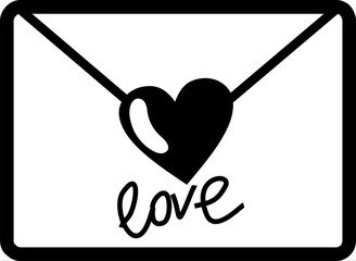 Envelope with heart icon. Love message concept, ю declaration of loveVector black mail message symbol isolated on  white  background 