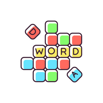 recommend clip art: Word game RGB color icon. Traditional family entertainment, friendly party amusement. Intellectual activity. Blocks with letters isolated vector illustration