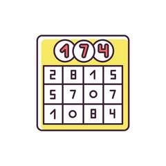 Game of chance RGB color icon. Traditional party pastime, old fashioned entertainment, competitive game. Lotto card with random numbers isolated vector illustration