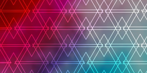 Light Blue, Red vector backdrop with lines, triangles. Illustration with set of colorful triangles. Pattern for commercials.