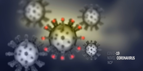 3d render Corona virus disease COVID-19. Microscopic view of a infectious virus
