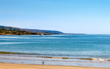 Corona Del Mar Beach in California view of coastline looking south