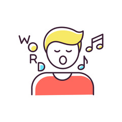Song game RGB color icon. Fun board game, musical entertainment. Recreational activity for family, friendly parties. Singing person isolated vector illustration