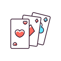 Card game RGB color icon. Traditional casino pastime, poker. Competitive gambling activity, risky table game. Cards of different suits isolated vector illustration