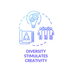 Diversity stimulates creativity blue gradient concept icon. Productive work in multi national group. Multi cultural team idea thin line illustration. Vector isolated outline RGB color drawing