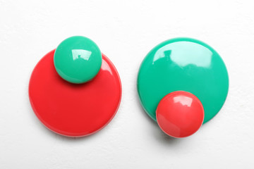 Flat lay composition with colorful magnets on white background. Pareto principle concept