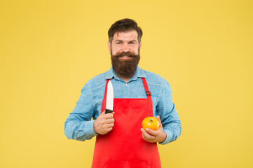 Ultimate list of cutting techniques every chef should know. Chef prepares meal. Bearded man prepare...