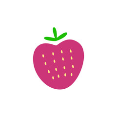 Pink strawberry isolated on a white background. Stylized strawberries with seeds and greens on top.