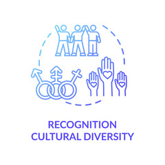 Cultural diversity recognition blue concept icon. Multi racial group. Gender equality in society. Multiculturalism idea thin line illustration. Vector isolated outline RGB color drawing