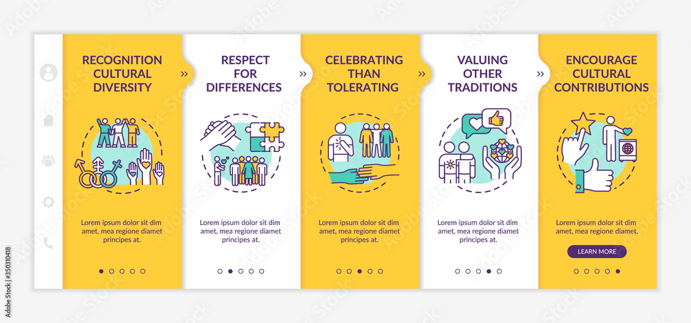 Poster multi racial empowerment onboarding vector template. respect for cultural difference. tradition valu