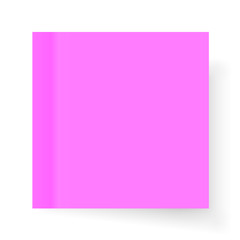 Pink realistic square paper sticker with a peel off corner isolated on white. Blank templates of a price tags. Empty mockup for a memo and notice. Transparent shadows. Vector