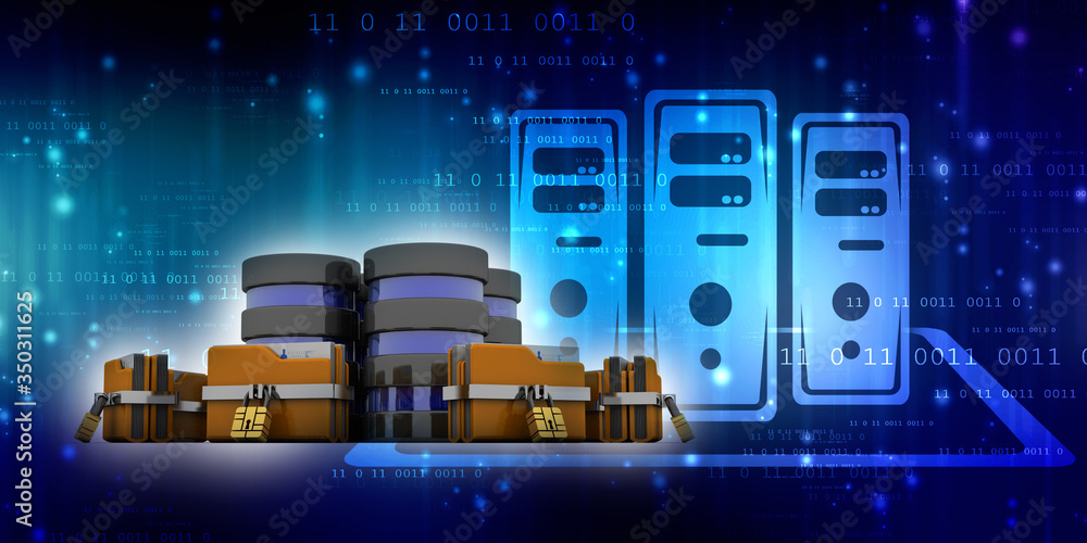 Poster 3d rendering folder connected to database lock