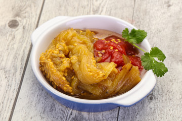 Caucasian cuisine - baked eggplant and tomato