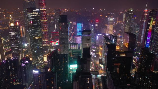night time illuminated guangzhou city downtown central traffic aerial panorama 4k china