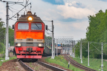 Freight train approaches to the station.