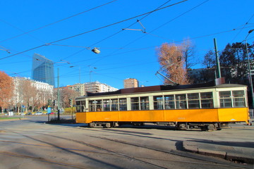 Naklejka na ściany i meble tram in the city