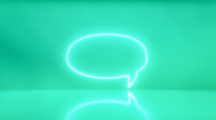 Chat neon light icon green clear background, communication concept. 3d rendering - illustration.