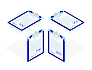 Isometric design. Vector 3d illustration. Concept graphics on white background. Document set for concluding business transactions with partners. Element, icon, web design infographics, site and game.