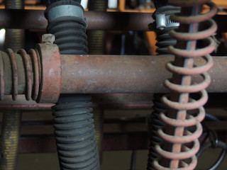 Farm Machine close up of industrial pipes and valves of a seeder