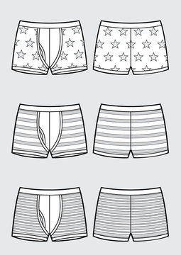 Set of mans underpants. Pattern variants sketch.