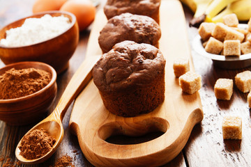 Chocolate muffins with banana