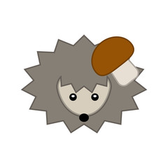 Hedgehog with a mushroom in cartoon style.  Concept for preschool activity for children, card for kids.  Vector illustration