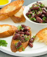 Bruschetta with Bean Stew. Selective focus