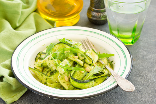 zucchini salad with arugula pesto.