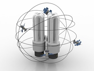 3d illustration Space satellite orbit connected bulb around satellite