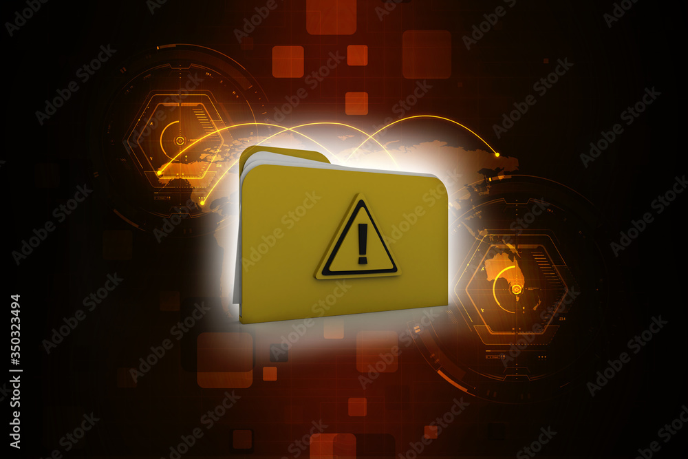 Poster 3d rendering file folder with exclamation mark