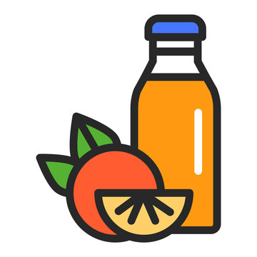 recommend clip art: Bottle orange juice color line icon. Healthy, organic drink. Proper nutrition. Isolated vector element. Outline pictogram for web page, mobile app, promo.