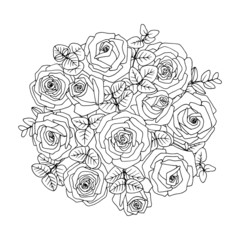Flower  bouquet - roses. Vector coloring page– flower bouquet. Coloring book page. Hand-drawn illustration for coloring.