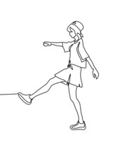 One continuous line drawing,  the girl who is about to walk