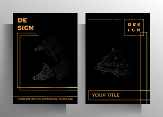 Cover template set. Design with hand-drawn graphic elements black with gold. A4 format. Vector 10 EPS.